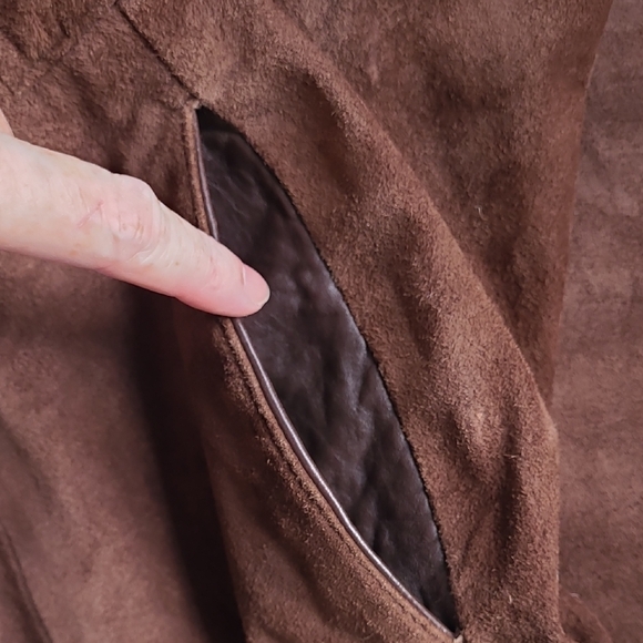 SM Real Suede Brown A-Line Skirt Vintage Genuine Leather Diamond Marquis - Picture 11 of 16